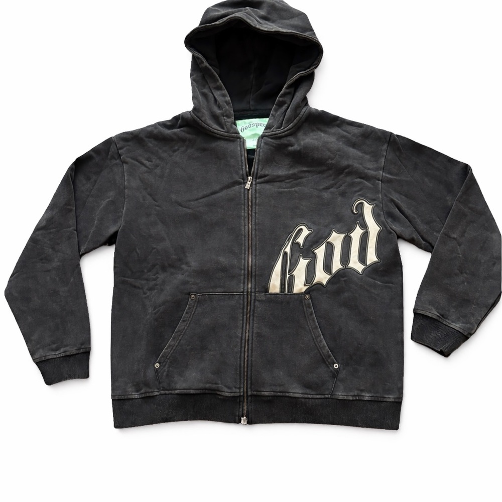 NWT Authentic Godspeed OH Logo V2 Zip Up Hoodie- Black Washed